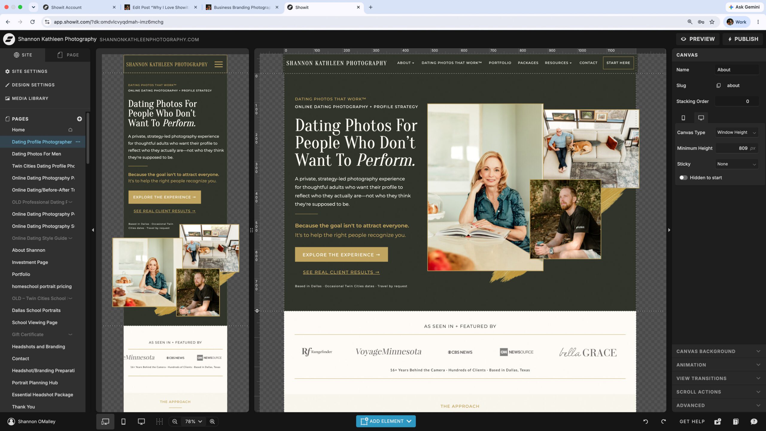 Photography website built with Showit for photographers